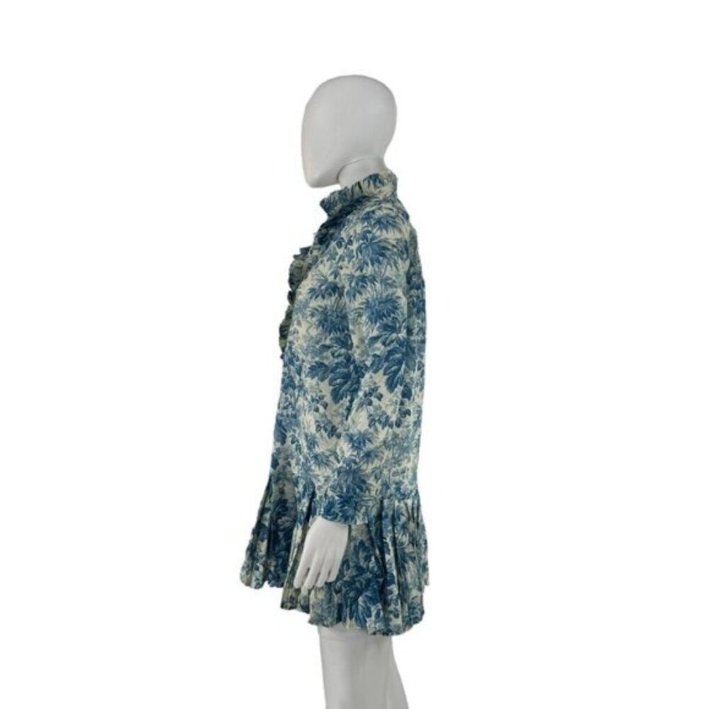 Tuckernuck Dress Misty Blue Toile Long Sleeve Drop Waist Tate Mini Dress Size S - Picture 10 of 12